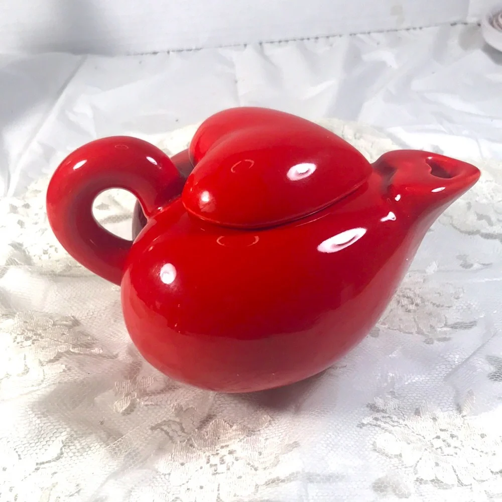 Haldun Romantic Red Ceramic Two Piece Mini 2 Cup Teapot